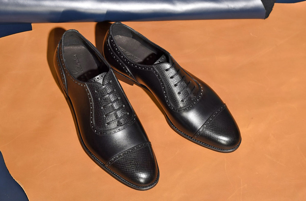 “Felix” Combination Adelaide, Black Dress Shoes, Horween Hatch Grain & Weinheimer Box calf, Hand welted, US size 5 1/2 ~ 11