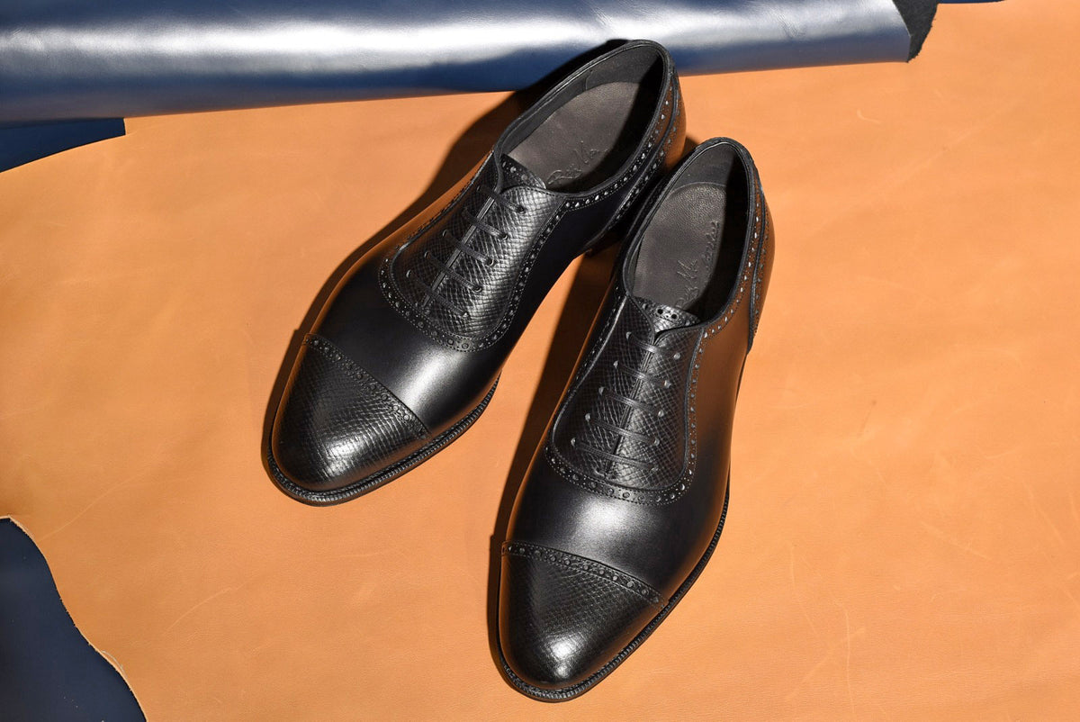 “Felix” Combination Adelaide, Black Dress Shoes, Horween Hatch Grain & Weinheimer Box calf, Hand welted, US size 5 1/2 ~ 11