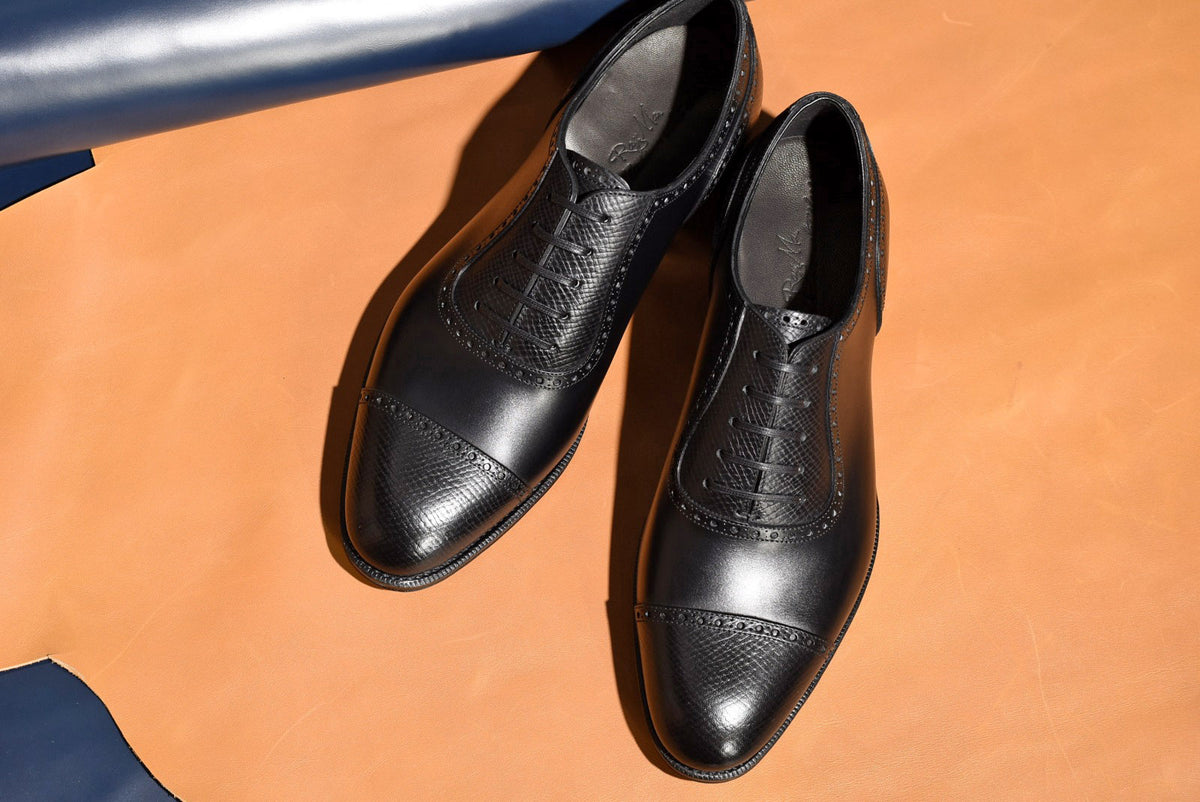 “Felix” Combination Adelaide, Black Dress Shoes, Horween Hatch Grain & Weinheimer Box calf, Hand welted, US size 5 1/2 ~ 11