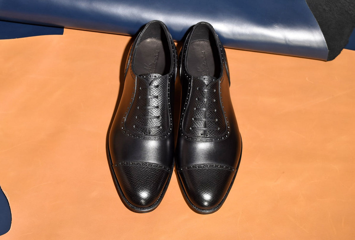“Felix” Combination Adelaide, Black Dress Shoes, Horween Hatch Grain & Weinheimer Box calf, Hand welted, US size 5 1/2 ~ 11