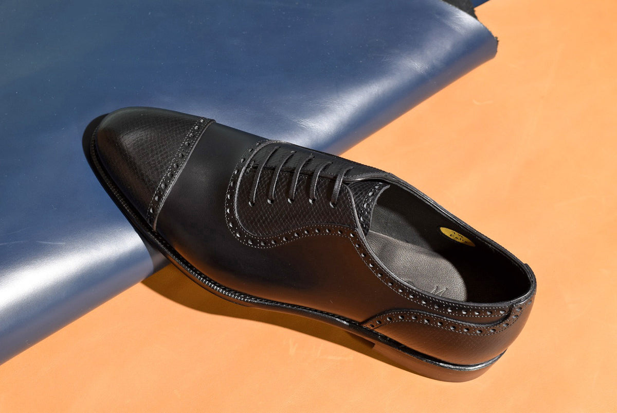 “Felix” Combination Adelaide, Black Dress Shoes, Horween Hatch Grain & Weinheimer Box calf, Hand welted, US size 5 1/2 ~ 11