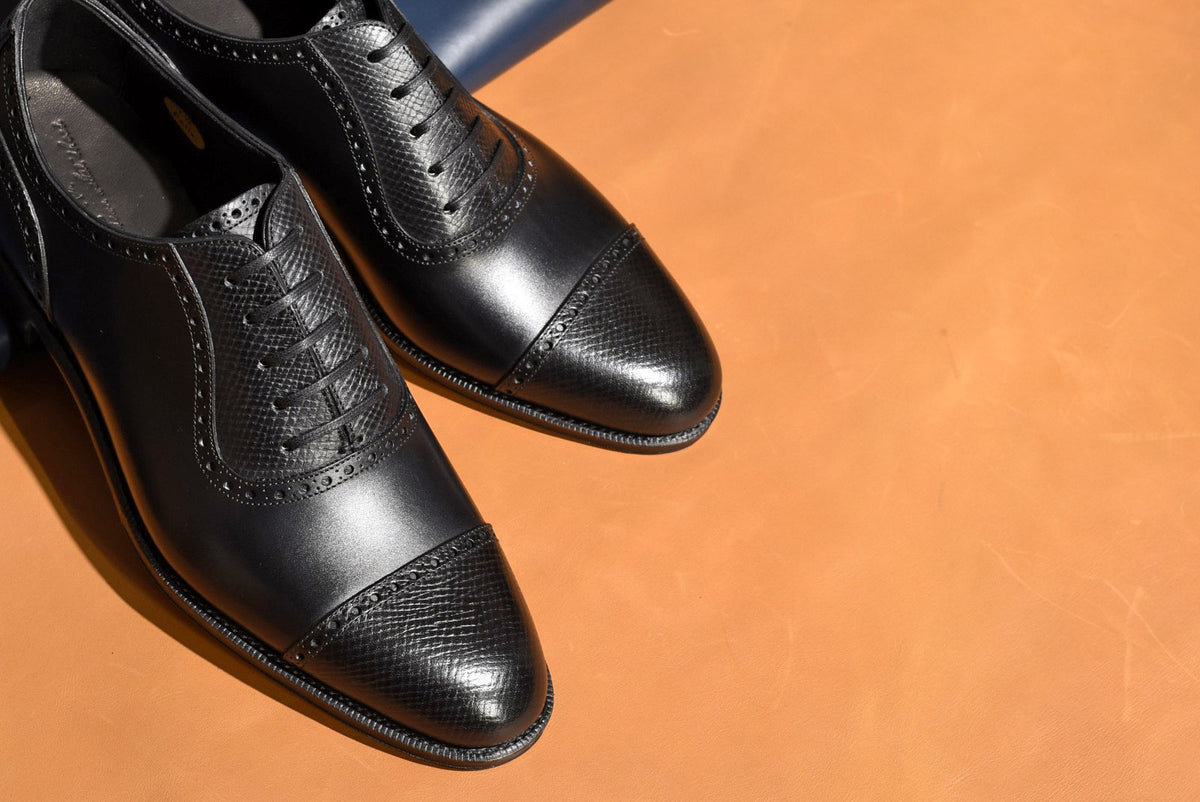 “Felix” Combination Adelaide, Black Dress Shoes, Horween Hatch Grain & Weinheimer Box calf, Hand welted, US size 5 1/2 ~ 11