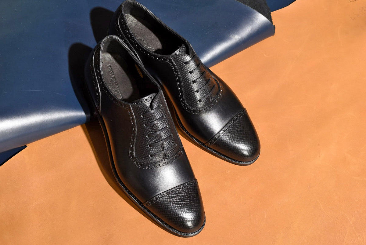 “Felix” Combination Adelaide, Black Dress Shoes, Horween Hatch Grain & Weinheimer Box calf, Hand welted, US size 5 1/2 ~ 11
