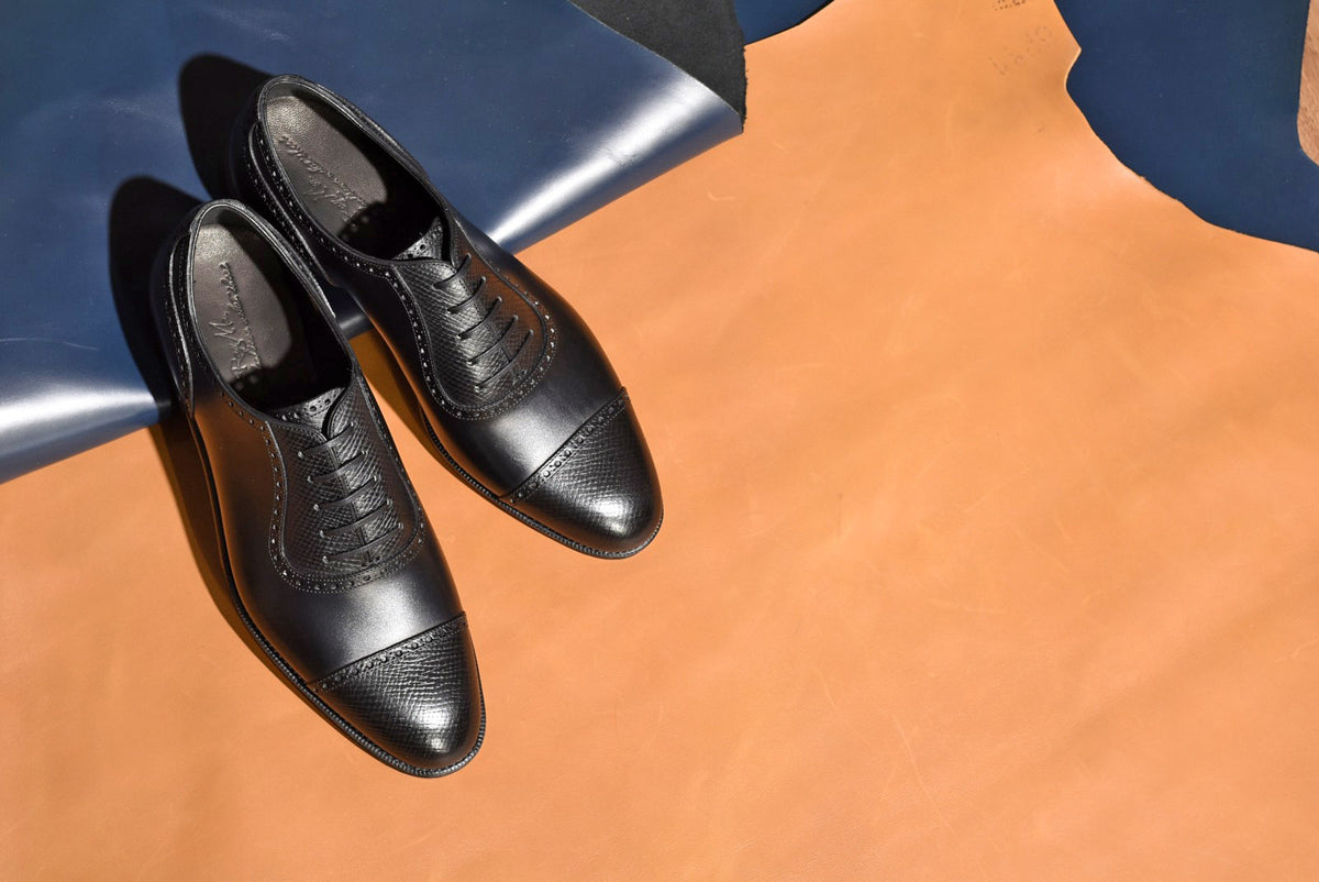 “Felix” Combination Adelaide, Black Dress Shoes, Horween Hatch Grain & Weinheimer Box calf, Hand welted, US size 5 1/2 ~ 11