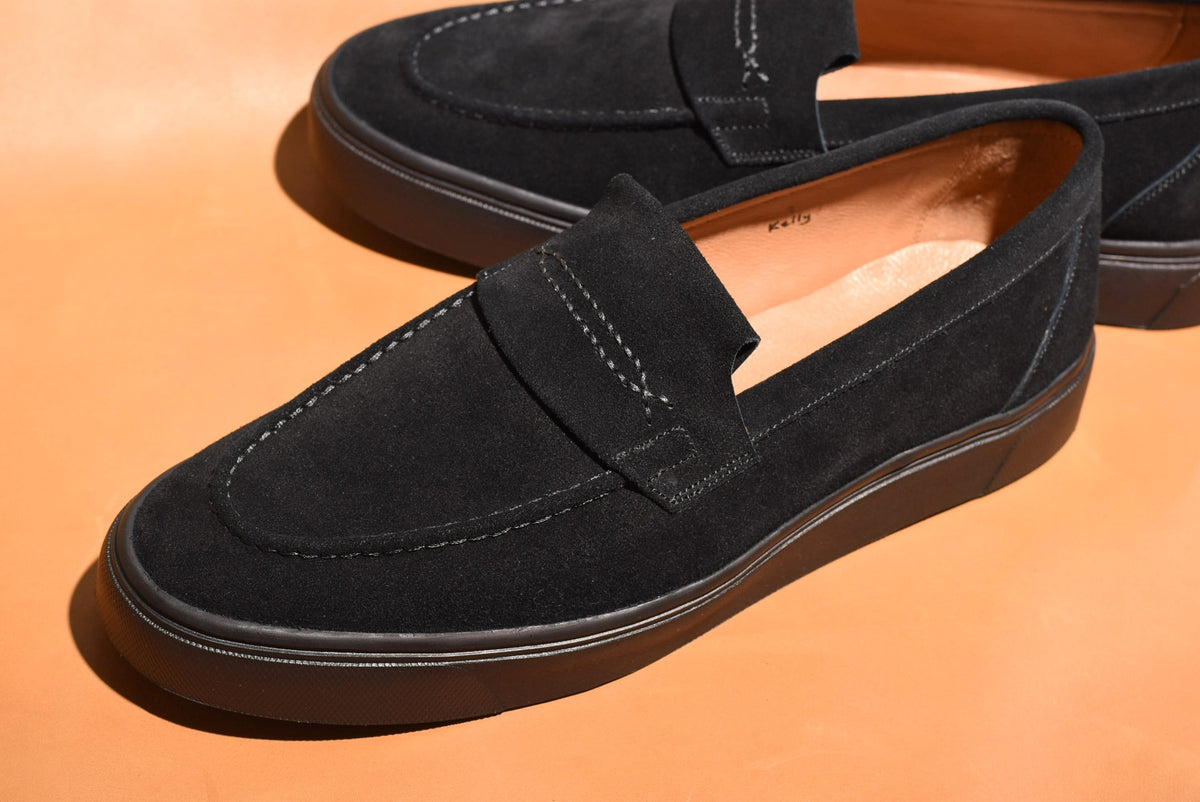 “Kelly” Coin Loafer, Black Comfort Shoes, Vibram Cup Sole, US size 5 1/2 ~ 10
