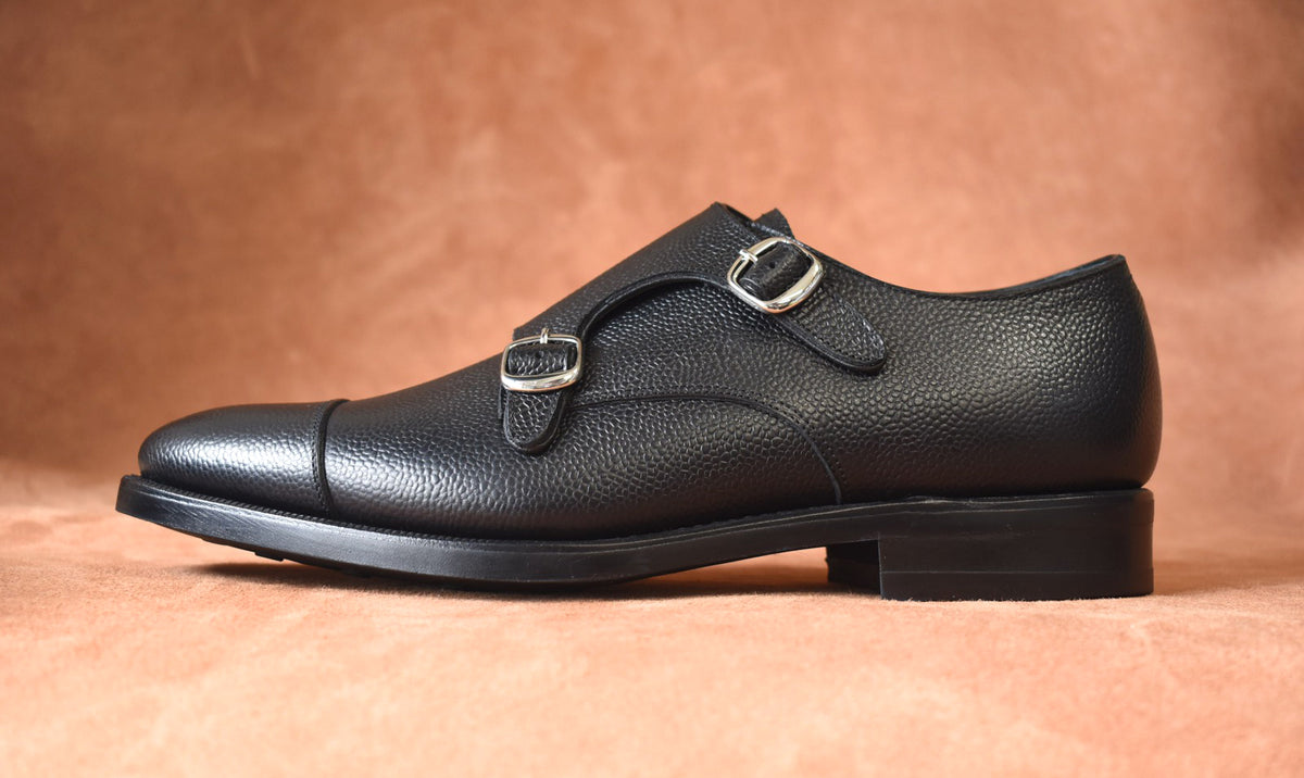 “Talia” Double Monk Strap, Black Dress Shoes, Grained Leather, Goodyear welted, US size 5 1/2 ~ 10