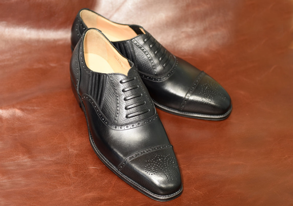 “Lantis” Combination Lazyman, Black Dress Shoes, Horween Hatch Grain & Weinheimer Box calf, J&F.J BAKER Oak Bark Outsole, Hand welted, US size 5 1/2 ~ 10