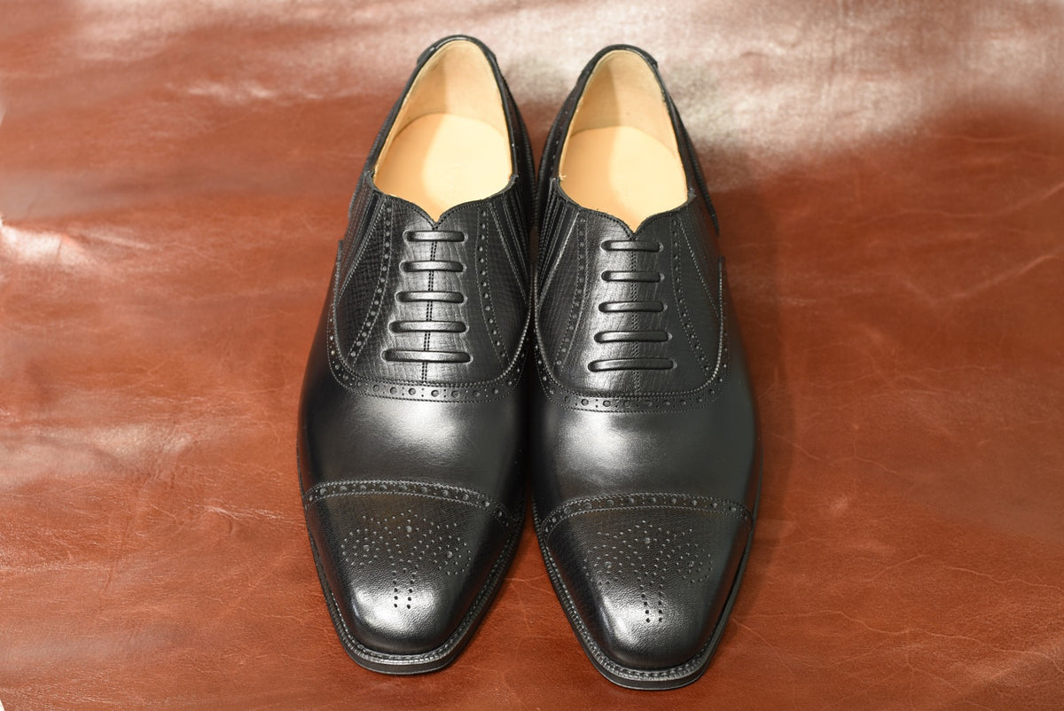 “Lantis” Combination Lazyman, Black Dress Shoes, Horween Hatch Grain & Weinheimer Box calf, J&F.J BAKER Oak Bark Outsole, Hand welted, US size 5 1/2 ~ 10