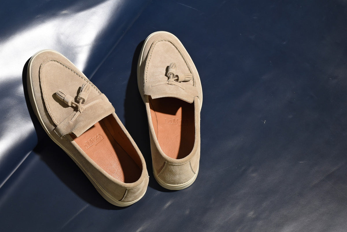 “Sirius” Tasseled Loafer, Beige Comfort Shoes, Vibram Cup Sole, US size 5 1/2 ~ 10