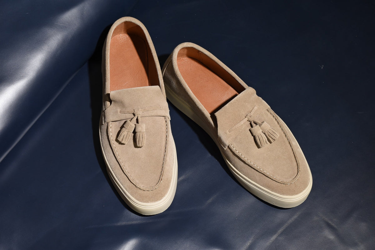 “Sirius” Tasseled Loafer, Beige Comfort Shoes, Vibram Cup Sole, US size 5 1/2 ~ 10