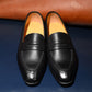 “Aiden” Split Toe Penny Loafer, Black Dress Shoes, Horween Hatch Grain, Hand welted, US size 5 1/2 ~ 10